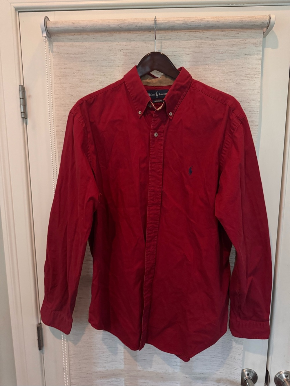 Ralph Lauren Classic Fit Red Oxford Shirt with Elbow Patches